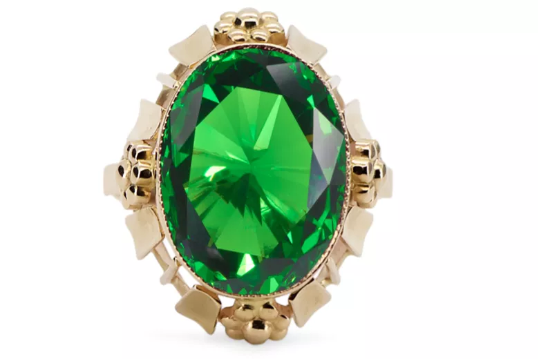 14k geltono aukso Smeraldai Žiedas Vintage vrc043y